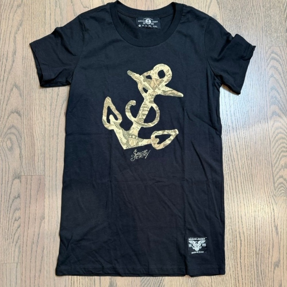 Sailor Jerry Black T Shirt Tattoo Graphic Print Men's Size S